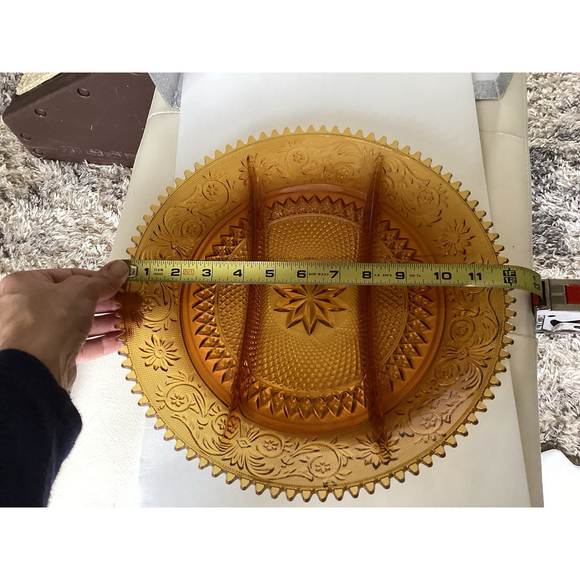 Amber Indiana Glass Tiara Sandwich Glass 12" Divided Serving Platter Vintage - Picture 6 of 7